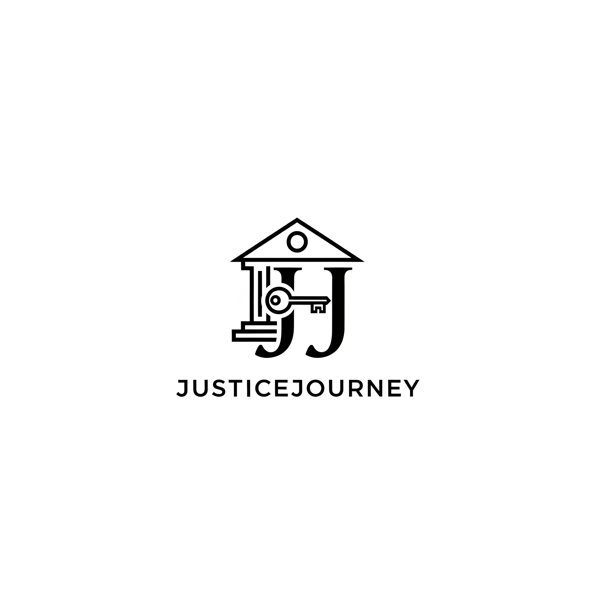 JusticeJourney Logo: A key inside a courthouse outline